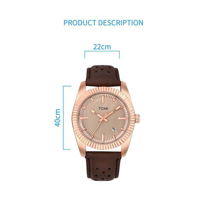 TOMI Mens Fashion Classic Mens and Womens Paradigm Trend Bus Calendar Brown Leather Quartz W250104