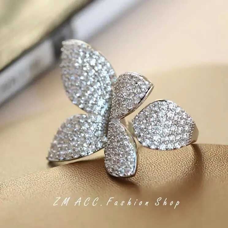 Classical Flower Wedding Rings Luxury Jewelry 925 Sterling Silver Pave White CZ Diamond Eternity Women Adjustable Ring GiftXJ250104