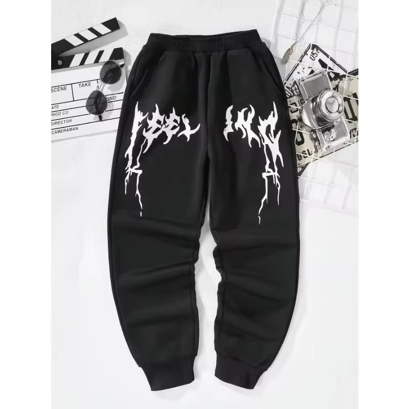Mens pure cotton pants gym Y2k retro printed elements loose pattern casual jogging legs loose Versatile Drawstring 250103