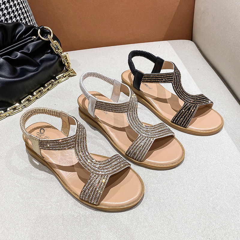 New Ddmywed Summer Roman Thick Sole Slope Heel Rhinestone Bohemian Student Leisure Lightweight Beach Sandals Women S Chinese Brand Shoes F Ddmysaturn