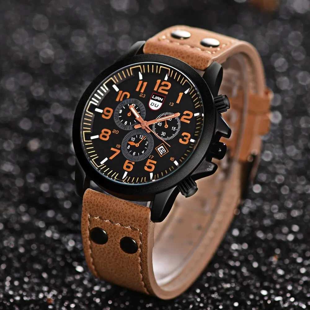 Luxury brand mens leather sports mens military quartz watch mens watch Relogio Masculino Reloj Hombre W250104
