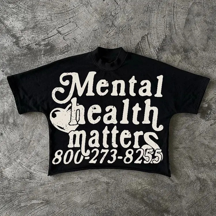 Harajuku Mental Health Matters Graphic t shirts Oversized Y2k Tops High Street Goth T shirt Pro Choice Sweatshirt Men Clothing 250103