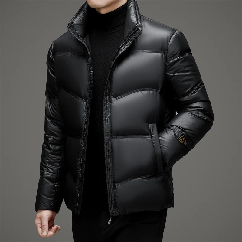 Winter Mens Bright Black Gold Duck Down Jacket with Thickened and Warm Duck Down Content of 90% 250102