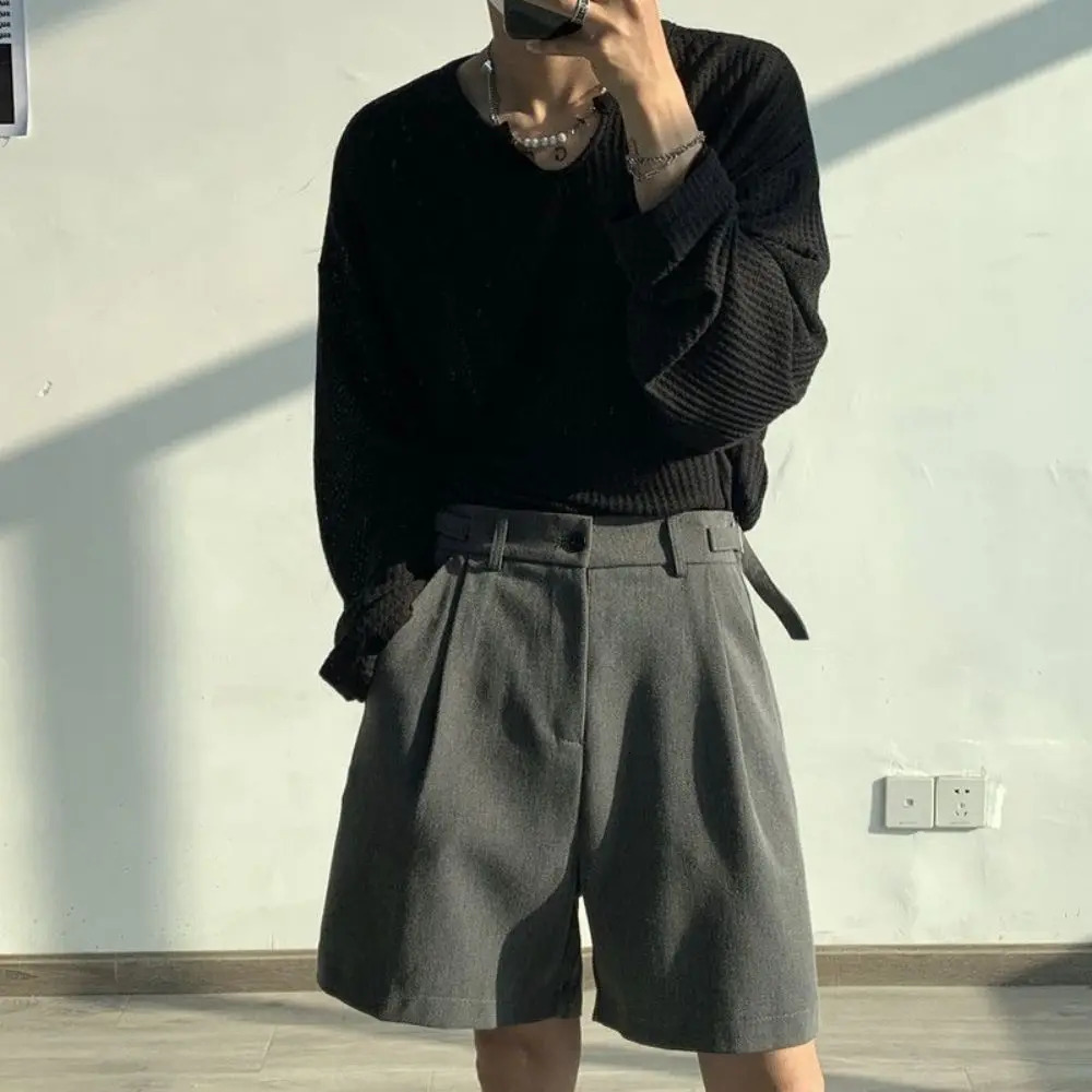Fashion Casual Shorts Men Summer Korean Chic Wide Leg Trousers Male Knee-length Sashes Draped Loose Retro High Street 241224