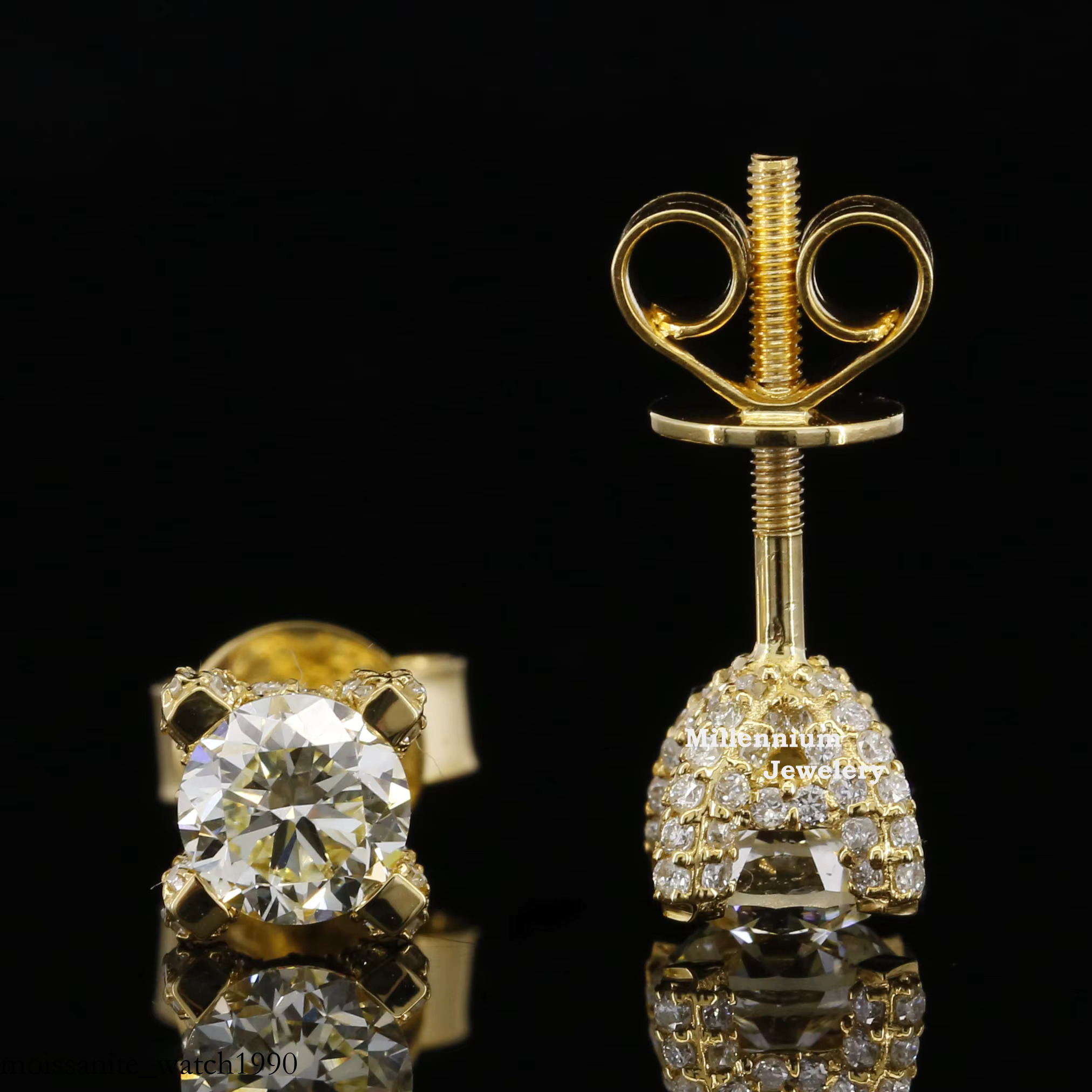 Top Quality Moissanite Dia Stud Yellow Gold Plated Sterg Sier VVS Clarity Earrings