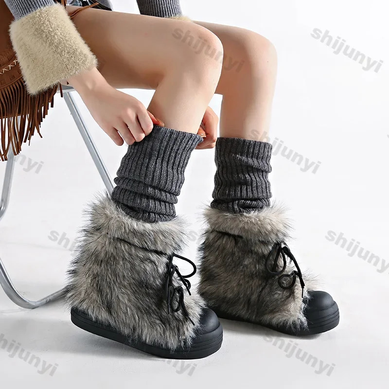 Women Winter Fur Flats Snow Boots Women 2025 Winter Trend Warm Casual Short Plush Boots er Cold-resistant Botas Mujer 250103