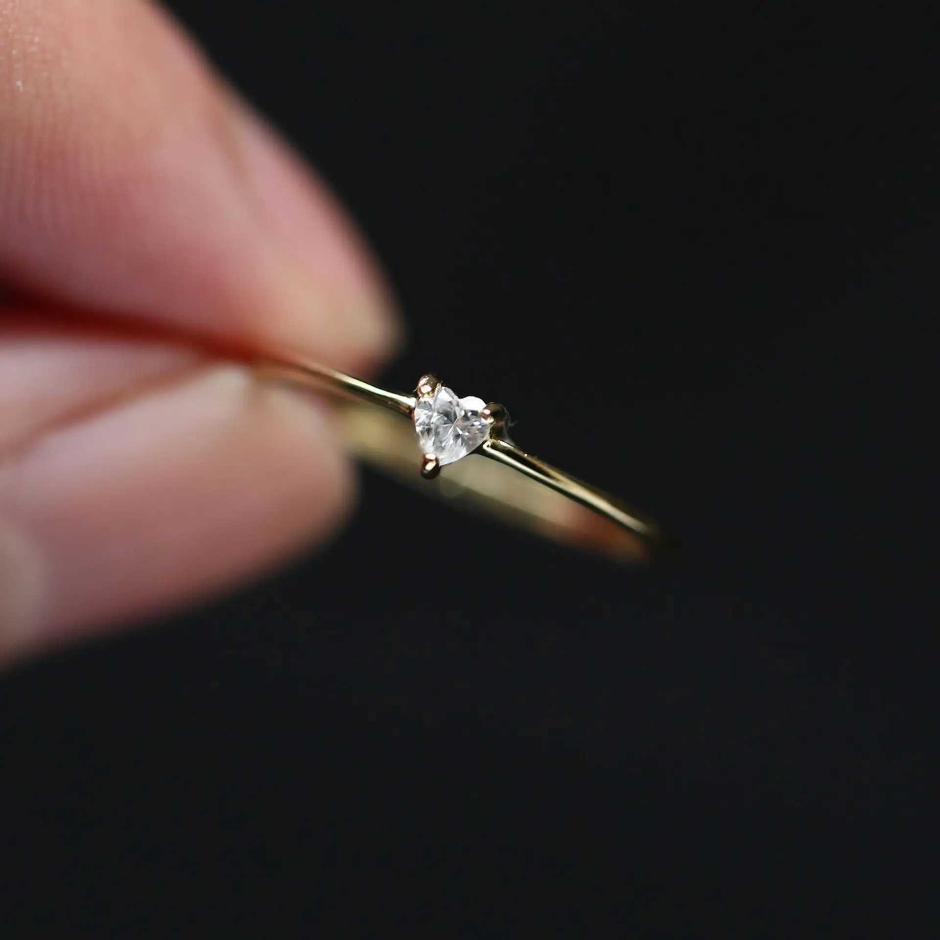 925 Sterling Silver Plated 14K Gold Exquisite Inlay Zircon Heart Ring for Women Simple Temperament Wedding Party JewelryXJ250104