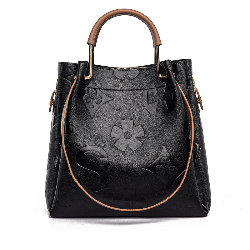 Female Hot Selling New Bucket Bag, High-End Fashionable Embossed Handbag, Large Capacity Mother And Child Shoulder Bag