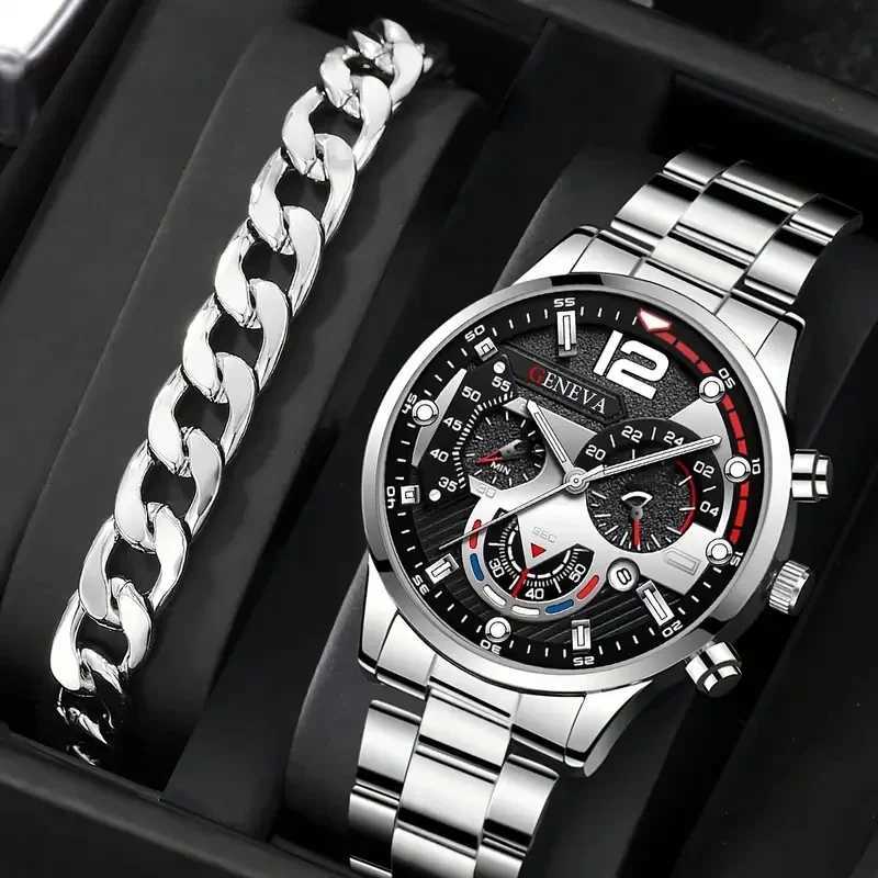 Mens newly popular steel strip fashionable busin three eye quartz set suitable for fashionable matching W250104