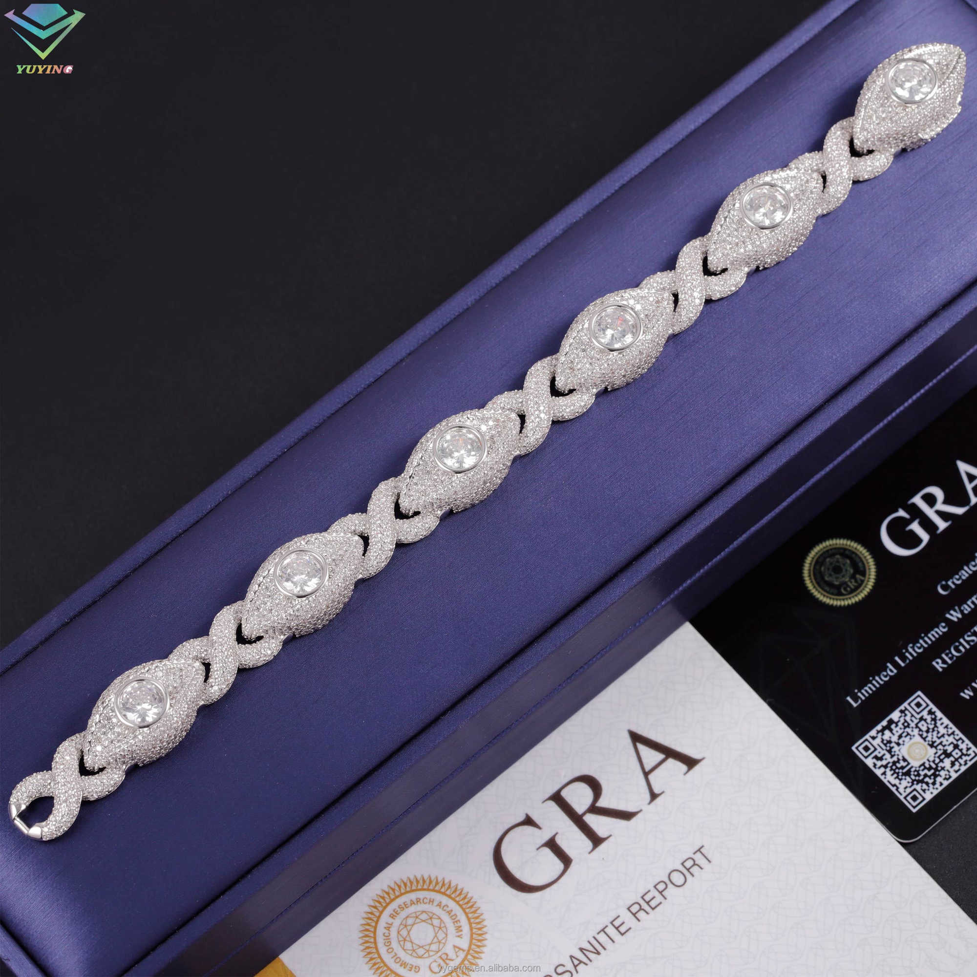 Yu Ying catch eye pass diamond test excellent moissanite diamonds infinity link bracelet 925 silver cuban chain jewelry bracelet