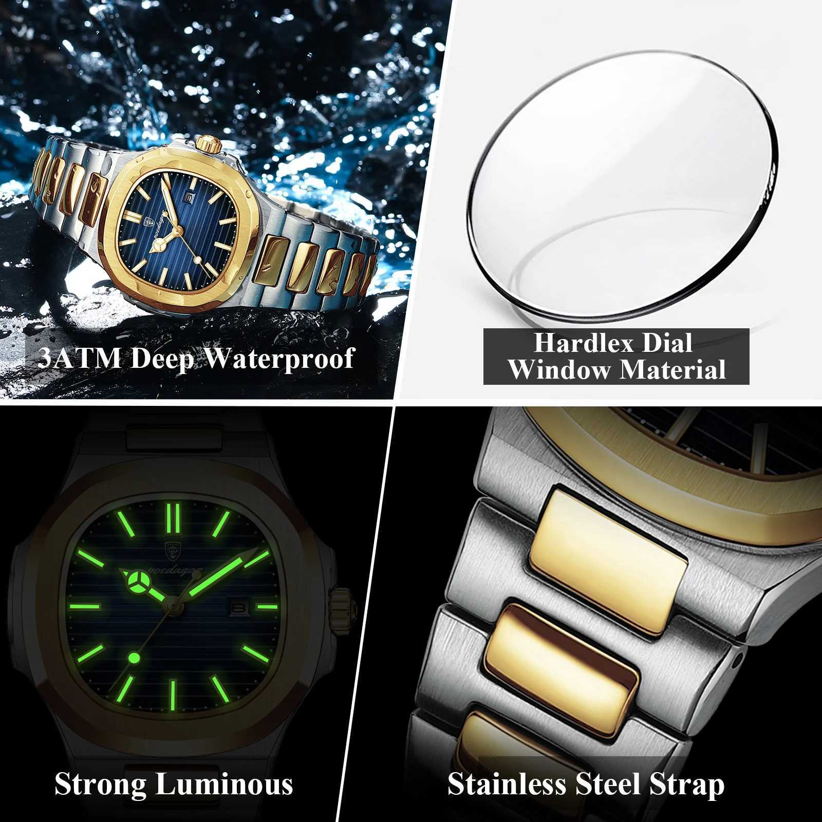 POEDAGAR Trend Womens Waterproof Luminous Date Ladies Wrist Stainless Steel Quartz Fashion Watch for Women W250806