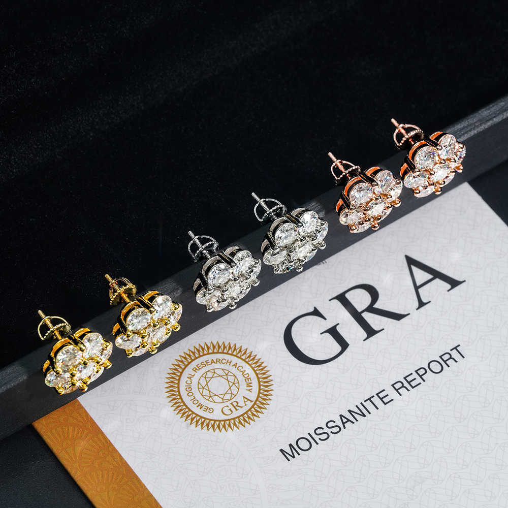 5.0mm Big Flower Moissanite Earrings For Women Iced Out Silver S925 Ear Studs Pass Diamonds Tester Hip Hop Jewelry Big Earrings