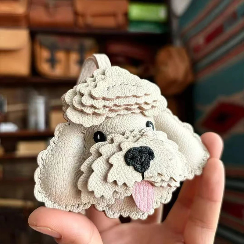 Creative Teddy Dog Keychain Bag Pendant Handmade Genuine Leather Original Car Key Bag Hanging Decoration Female Men Gifts250103