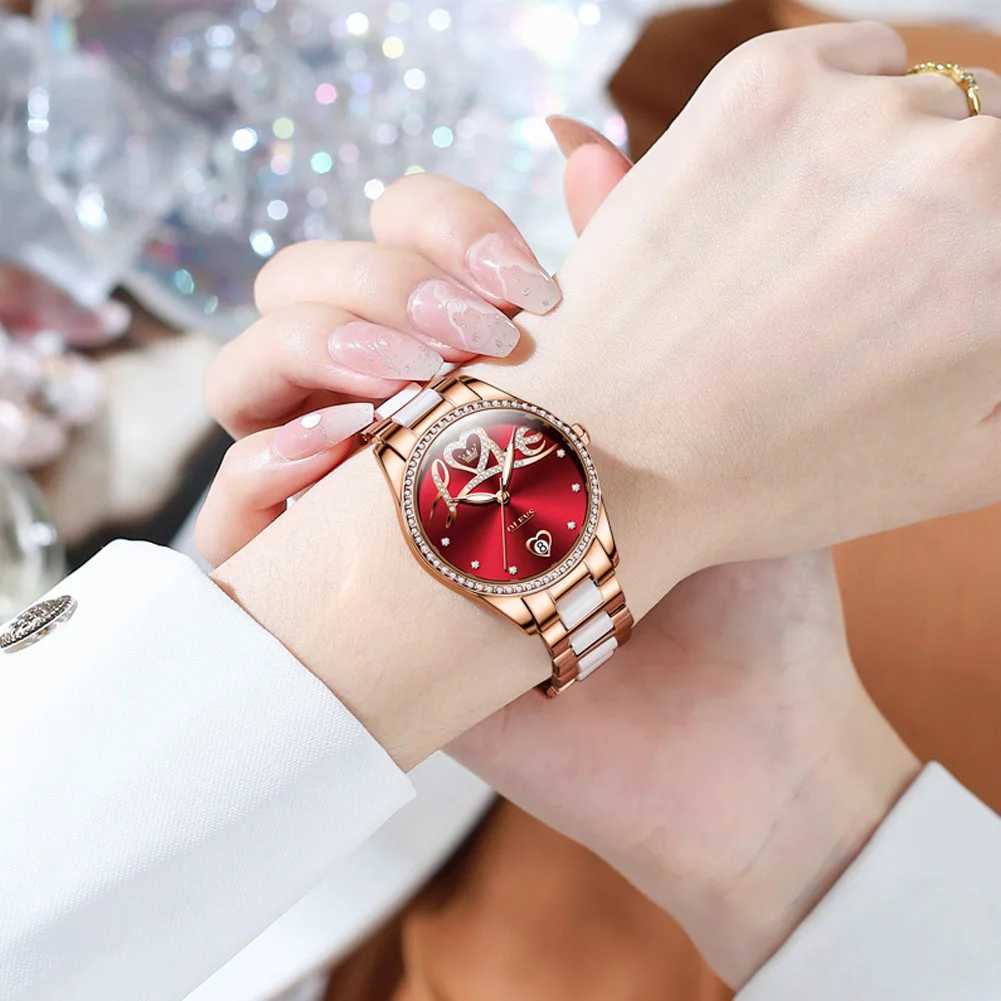 OLEVS Crystal Womens Top Waterproof Automatic Mechanical Womens Ceramic Womens Wrist Montre Women W250104