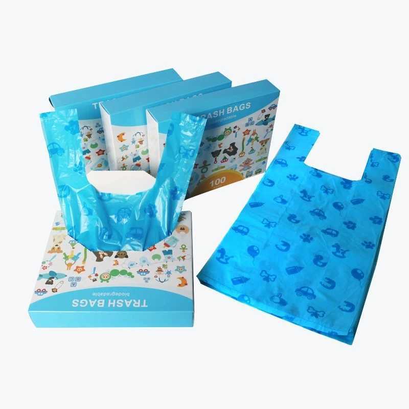 Biodegradable Dog Cat Easy Tie Handle Pet Waste Bags Doggie Poop Bags Dogs Baby Diaper Garbage Bag Car Trash bagXJ250104