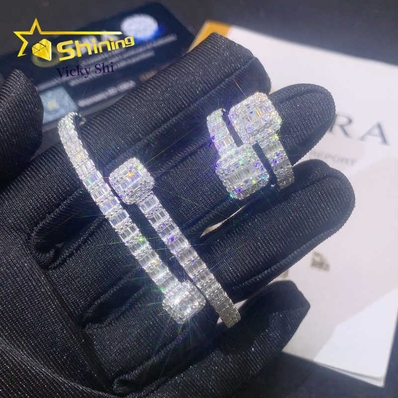 GRA Certificated Fine Jewelry Set 925 Solid Silver VVS Baguette Moissanite Diamond Bracelet Ring Womens Accessories