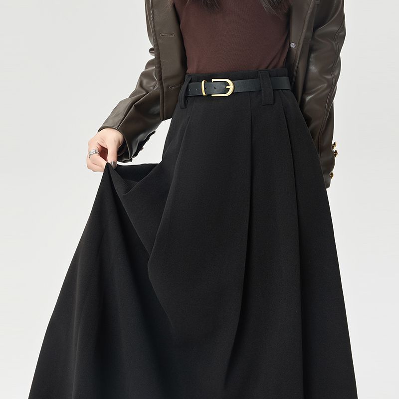 V66702 Suit skirt women 2024 autumn and winter high waist medium long style hip-covering slim pleated large swing skirt