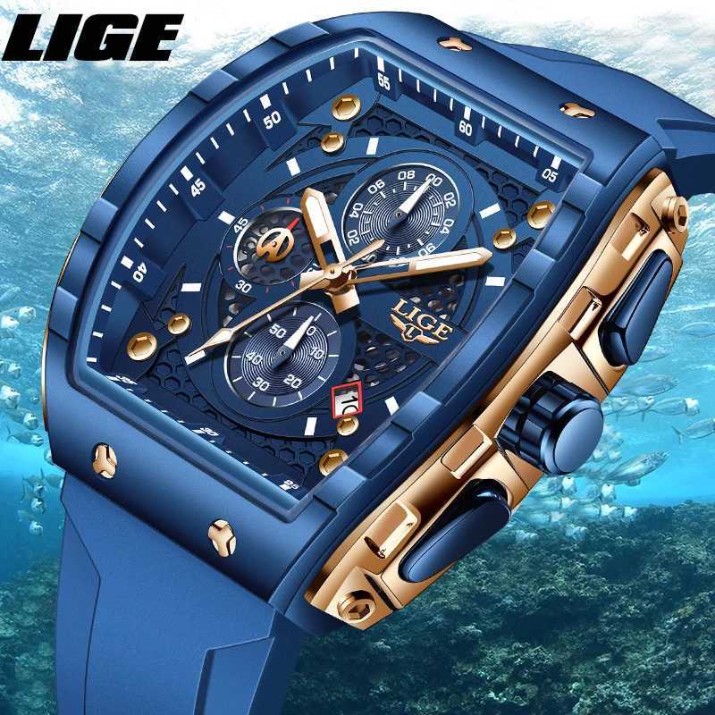 LIGE Outdoor Square Leisure Sports Quartz Mens Top Brand Luxury Fashion 50M Waterproof Car Date Sile Chronograph W250104