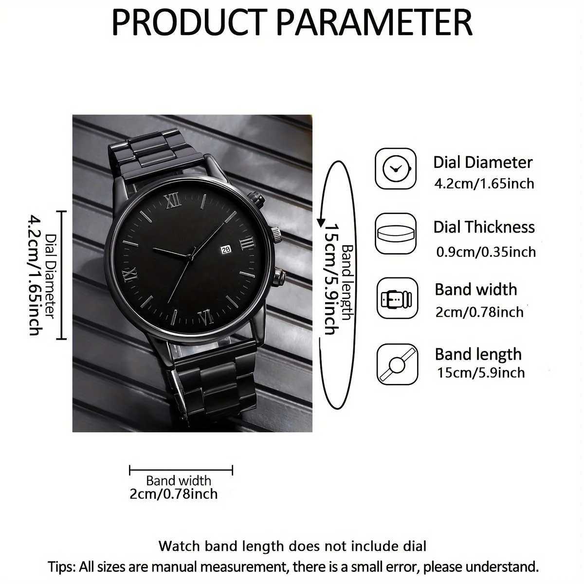 4-piece set simple quartz pointer with calendar black hip-hop style cross pendant necklace Birtay gift W250104