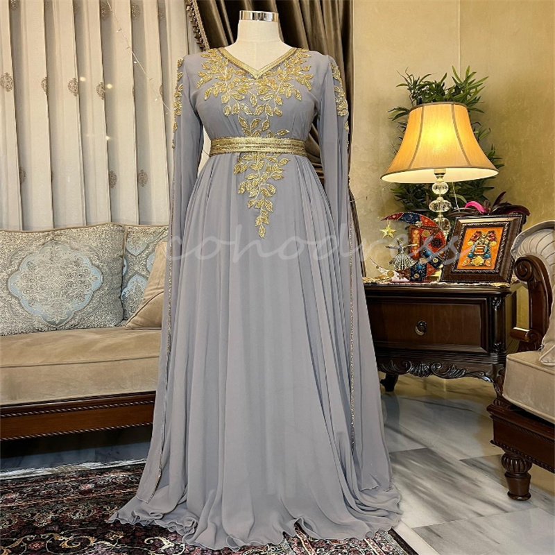 Exquiste Muslim Moroccan Evening Dress Luxury Long Sleeve Dubai Abaya Prom Dress Navy Formal Engagement Dress Birthday Party Vestio De Novias 2025 Rob