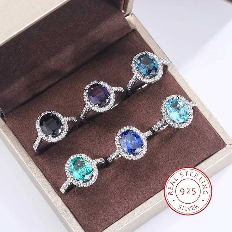 Beautiful Colored 925 Silver Plated Ring for Women Stylish 6-color Oval Ring High Quality Party Jewelry Engagement RingXJ250514
