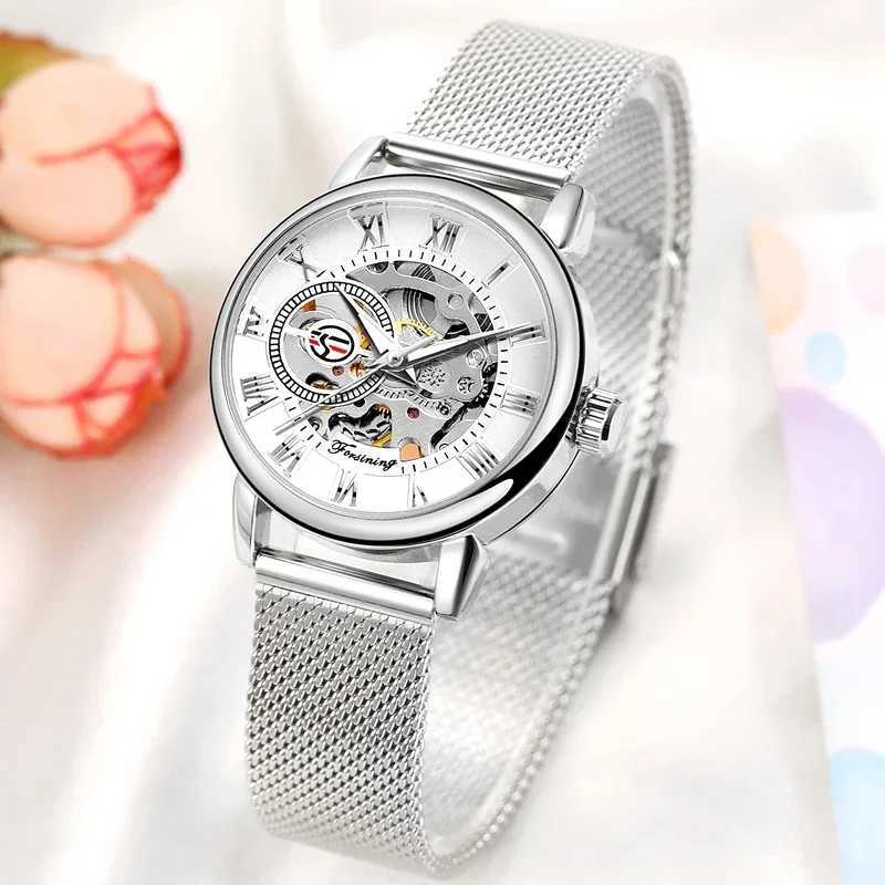 Reloj Mujer Forsining Womens Luxury Female Skeleton Silver Bracelet Waterproof Female Mechanical Gift W250104