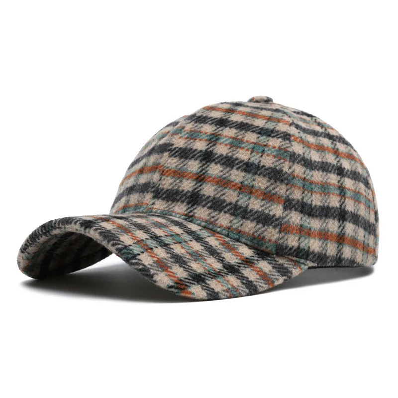 1 Woolen Plaid Line English Style Baseball Cap for Men and Women Vintage Cap 250103