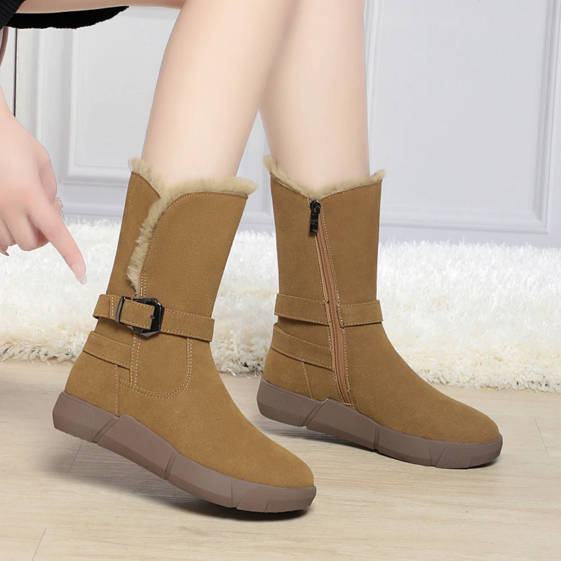 AIYUQI Snow Boots Women Winter Shoes Genuine Leather Flat Women's Short Boots Large Size Warm Non-slip Women's Boots