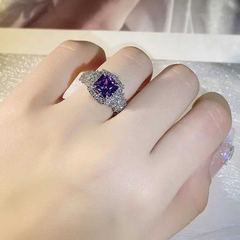 925 solid color gemstone ring for womens luxury high-end super sparkling purple zircon bright all diamond jewelry giftXJ250412