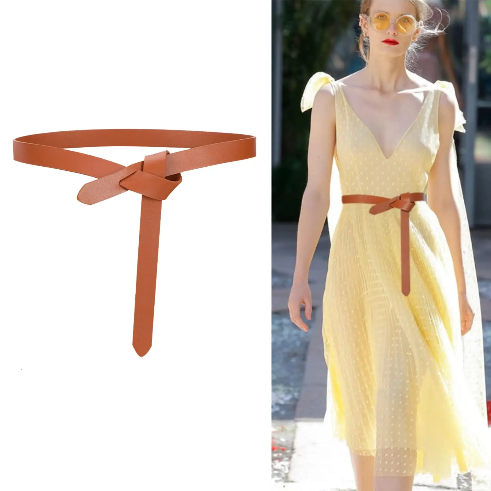 Women Fashion Knot Belt for Dress Soft Leather Tie Waist Belt Women Thin Waist Belt 241224