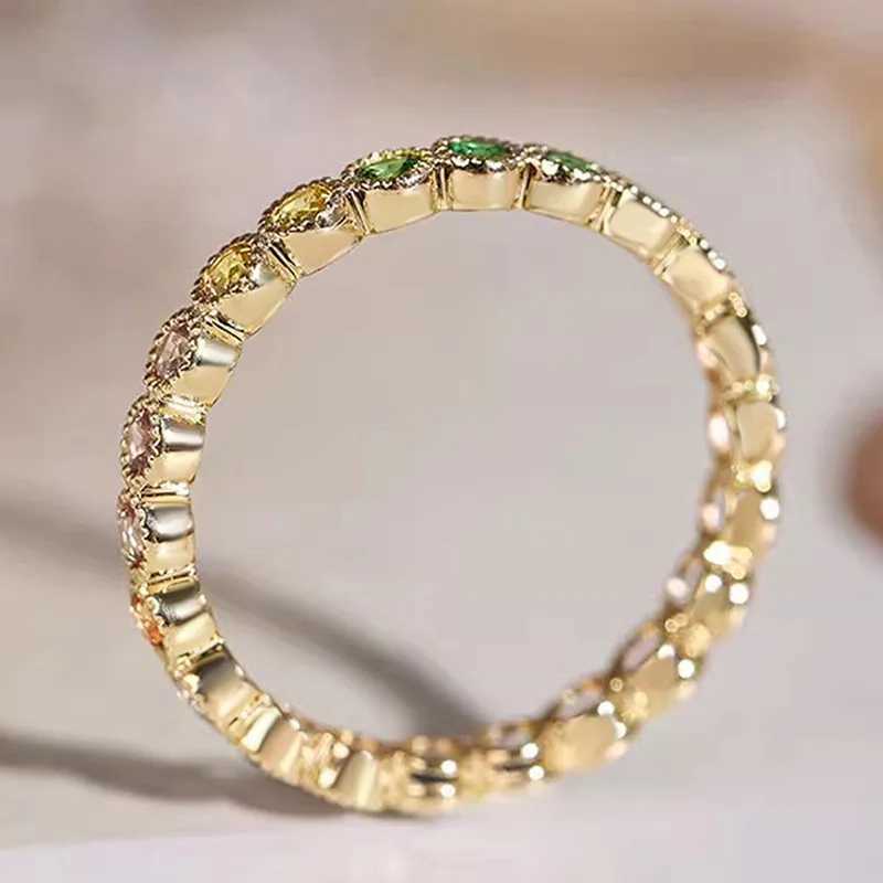 925 Sterling Silver Colorful Rainbow Cubic Zircon Promise Rings for Women Gold Color Luxury Tren Wedding AccoriesXJ250104
