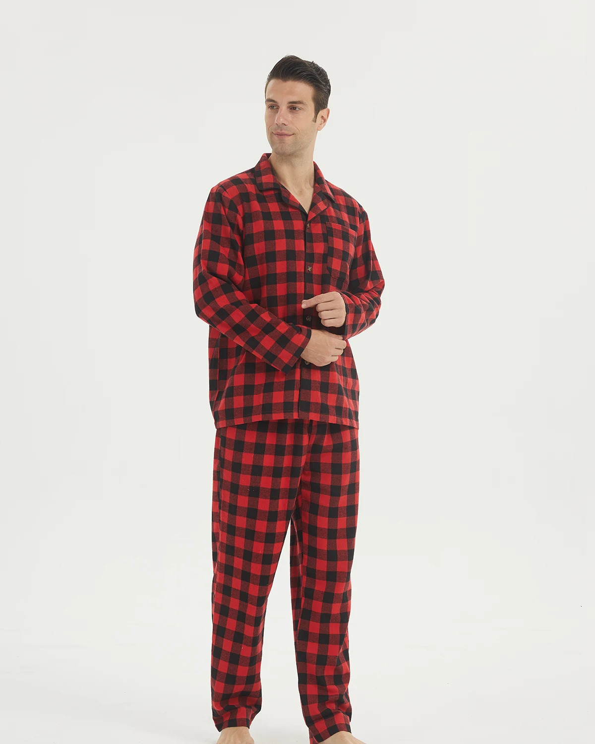 Mens Flannel Pajama Sets Cotton Plaid Pajamas for Men Pjs Set Soft Lounge Sleepwear Pj Pants with Pockets Shirts 250103