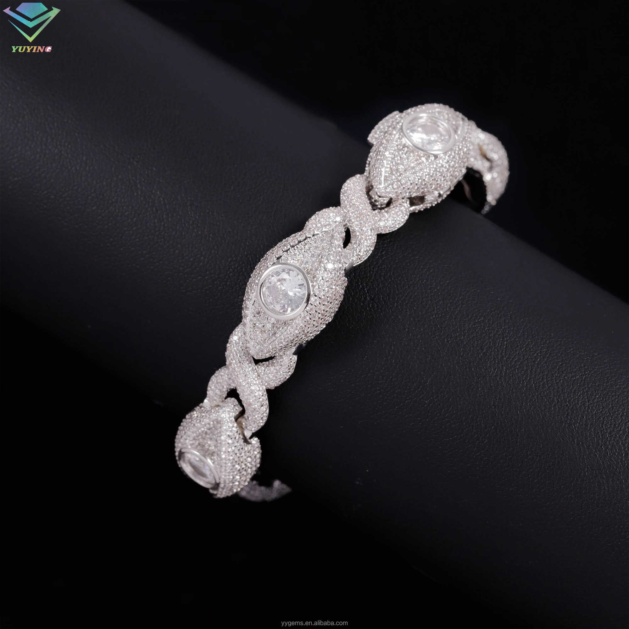 Yu Ying catch eye pass diamond test excellent moissanite diamonds infinity link bracelet 925 silver cuban chain jewelry bracelet