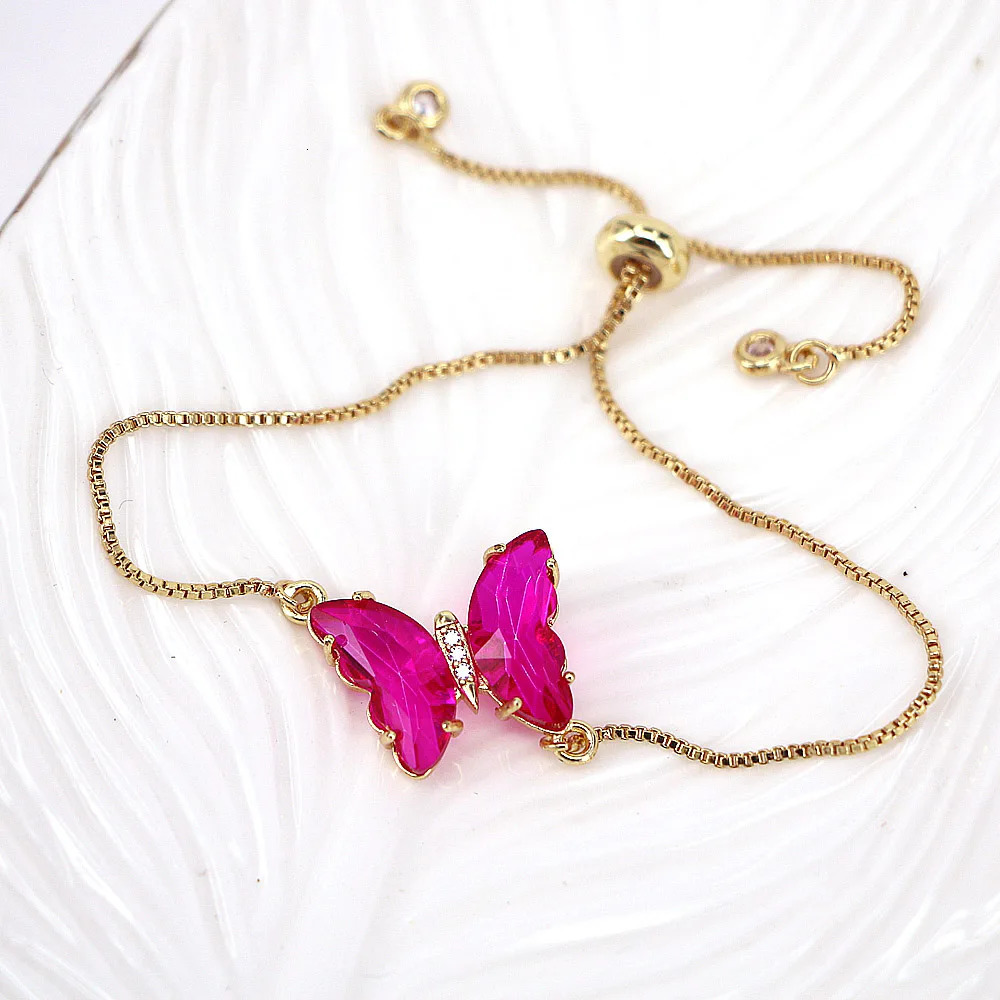 10 pieces colorful zircon butterfly pendant chain bracelet suitable for womens trend aesthetic jewelry adjustable wedding gift 250102