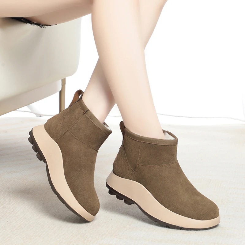 AIYUQI Snow Boots Women Sheepskin Fur Integration Thick Wool Warm Winter Boots Women Genuine Leather Anti-slip Women Booties