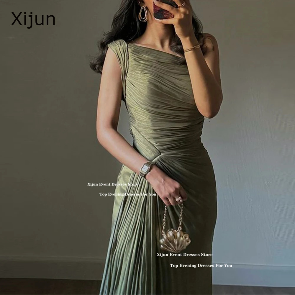 Xiujun elegant green long sleeved free A-line dance dress silk satin formal occasion dance dress customization 250103