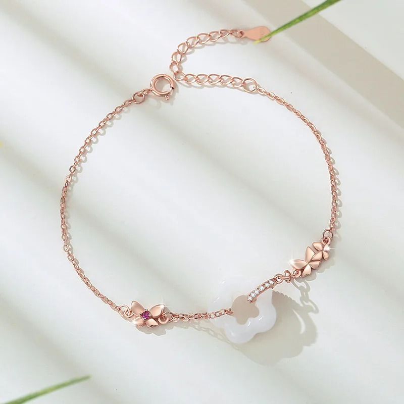 Butterfly sterling silver white jade womens niche light zircon bracelet Ins style plum blossom bracelet 250102