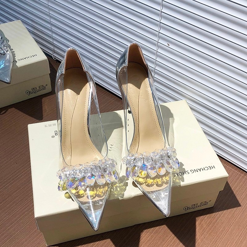 2024 Fashion Sier Rhie Bow Sandals For Womentransparent Women's Mid Heels Stiletto Sexy Bridal Party Wedding Dress Shoes