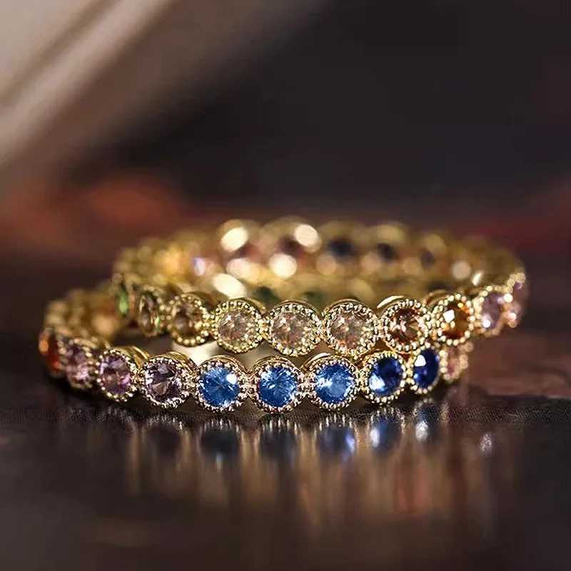 925 Sterling Silver Colorful Rainbow Cubic Zircon Promise Rings for Women Gold Color Luxury Tren Wedding AccoriesXJ250104