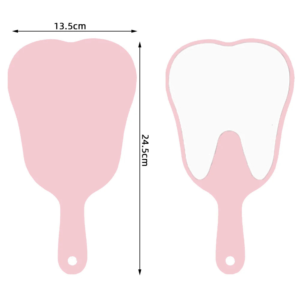 1 Pc Tooth Shaped Handheld Mirror Makeup Pink/Black 13.5x24.5cm Cute Dental Mouth Examination Accessories Dentist Tools 250103