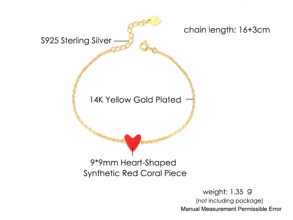 Lamoon womens heart-shaped bracelet with simple Bijoux 925 sterling silver 14K gold-plated bracelet LMHI065 250102