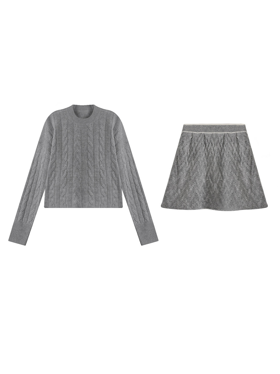 CL16655 Girls Cable Series Loose Sweater Jacket Women's Autumn High-end Knitted Sweater Short Skirt Set