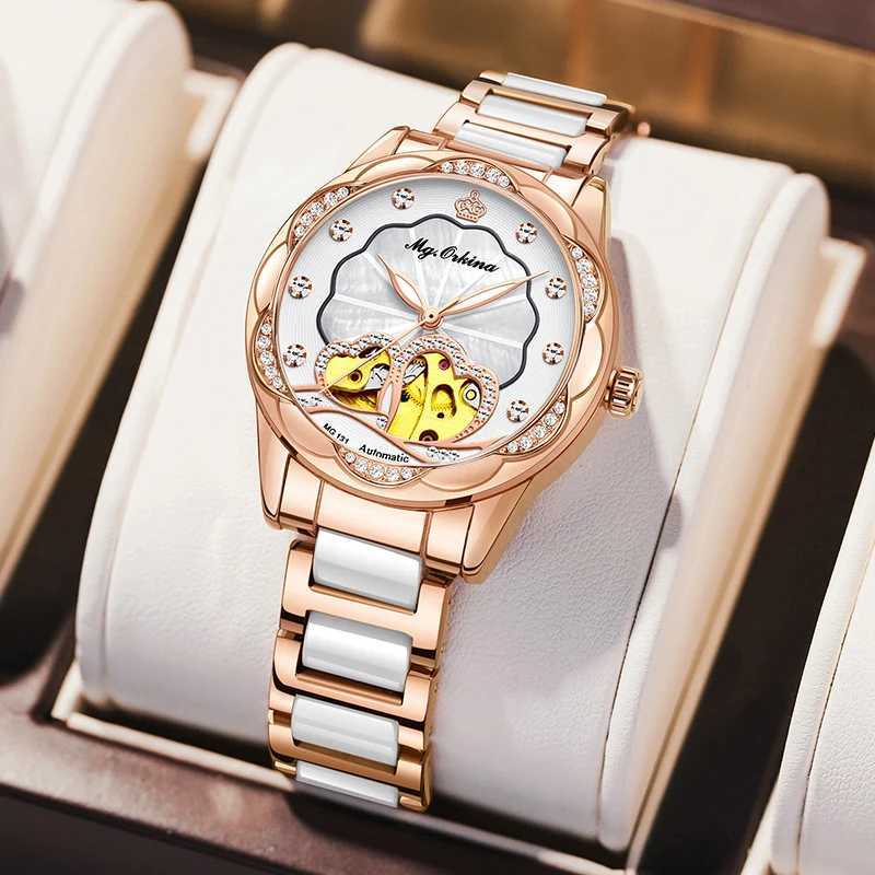 New Womens Wrist Luxury Brand Elegant Heart Hollow Mechanical Fashion Women Reloj Para Mujer W250104