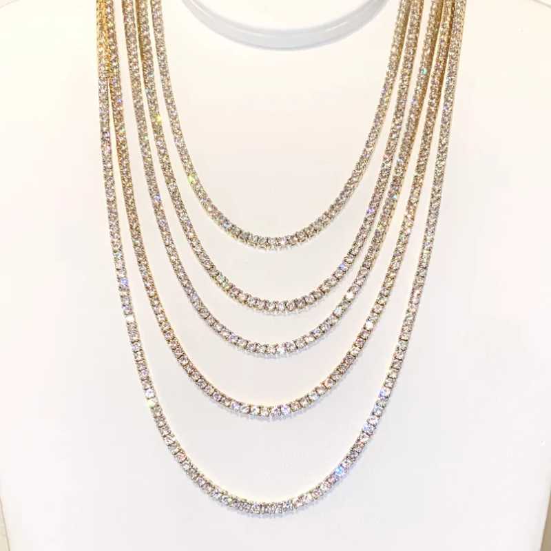 Gold Plated VVS Moissanite Hiphop 3mm Tennis Necklace 925 Sterling Silver Dazzling Moissanite Tennis Chain