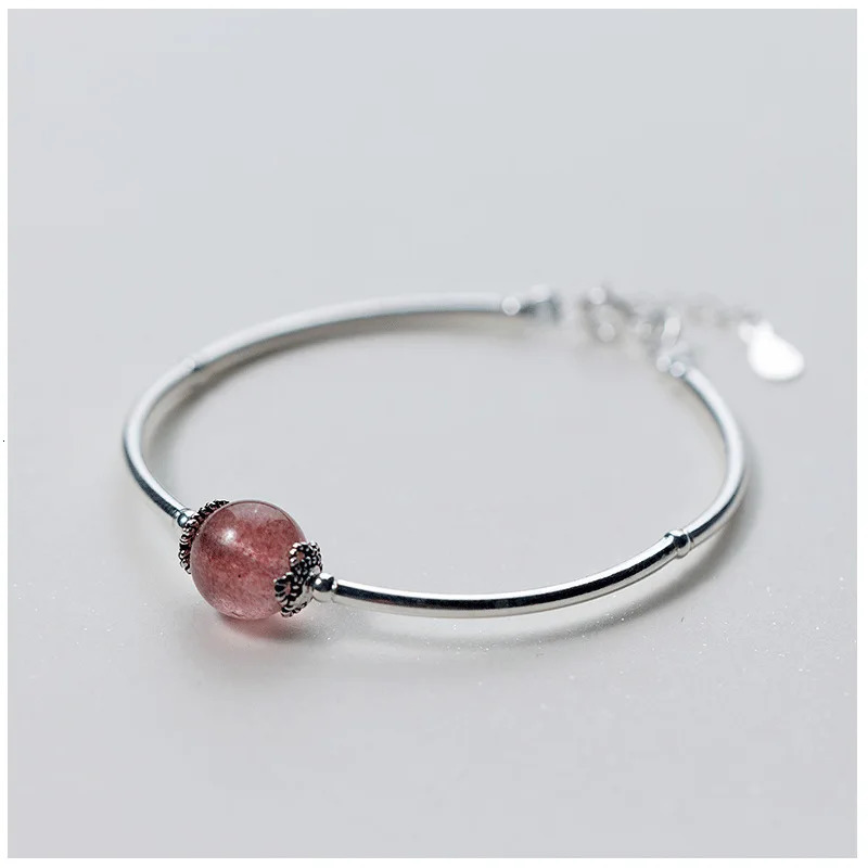 MloveAcc Solid 100% 925 Sterling Silver Womens Bracelet and Bracelet with Single Strawberry Crystal Bead Charm 250102