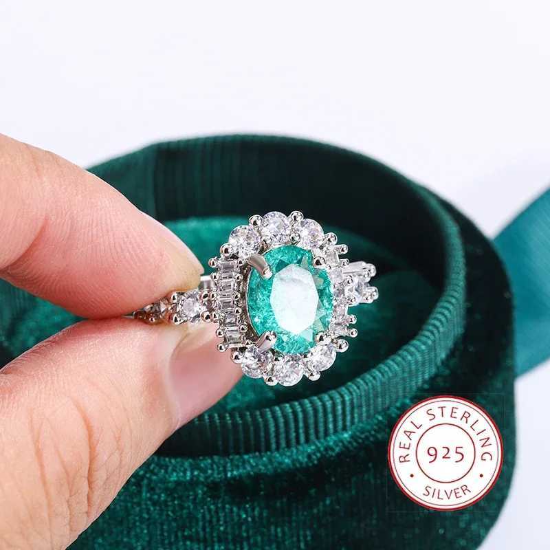 Exquisite Paraiba Green High Caon Diamond 925 Silver Plated Ring for Women Double Crystal Anniversary Gift Party JewelryXJ250514
