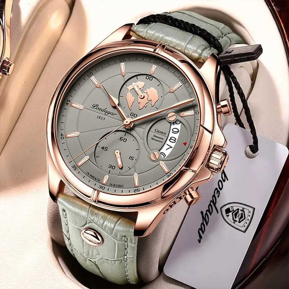 Poedagar luxury brand mens chronometer watch mens waterproof leather casual mens watch sports quartz mens watch W250104