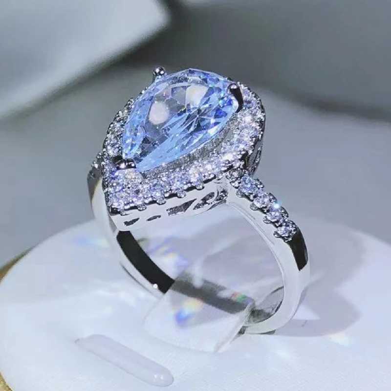 925 sterling silver elegant and exquisite drop-shed white zircon ring with diamonds for ladies fashion jewelry Valentines dayXJ250514