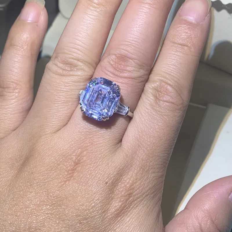 US Size 5-10 Stunning Luxury Jewelry 925 Sterling Silver Asscher Cut White Topaz Large CZ Diamond Women Wedding Band Ring GiftXJ250104