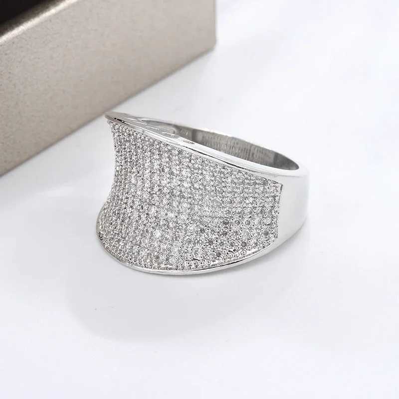 High Quality Silver Color Big Band Ring With Zircon StoneWomen Fashion Wedding Engagement Christmas Present Jewelry 2024 NewXJ250514